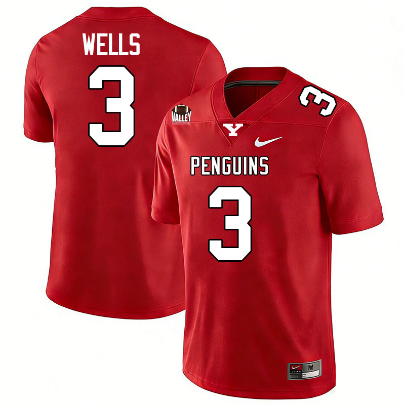 Youngstown State Penguins #3 Michael Wells College Football Jerseys,Uniforms-Red